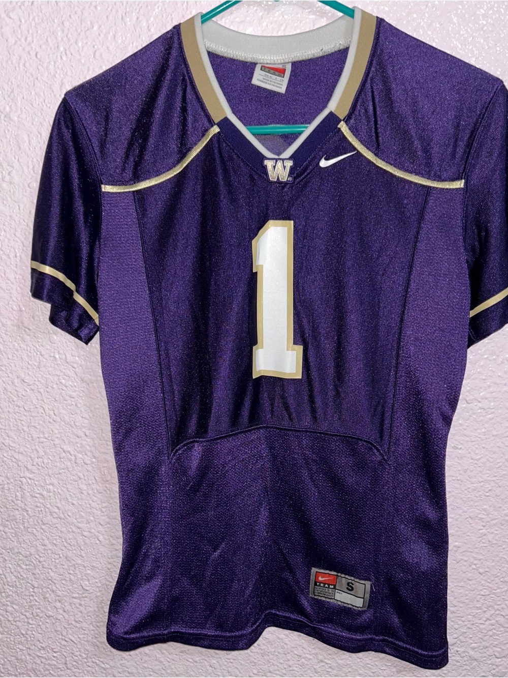 Nike Men’s Purple Football Jersey with White & Gold Accents